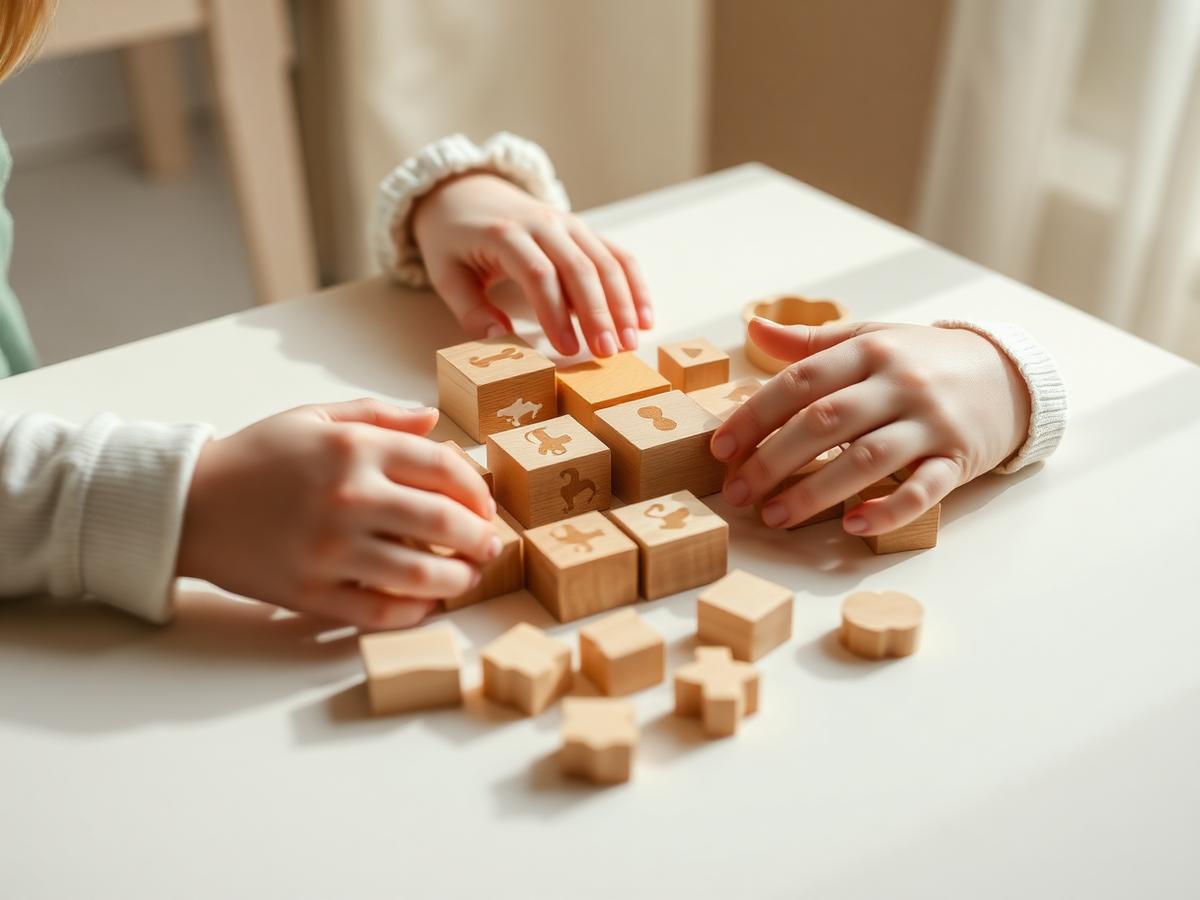 Children exploring wooden educational toys